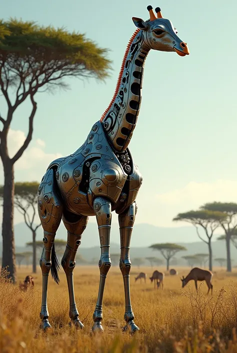 mechanical giraffe, safari background