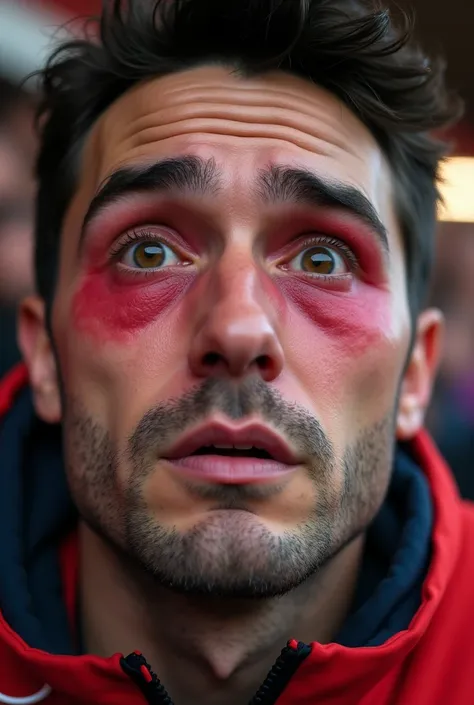 An Arsenal fan , has swollen eyes due to holding eyes to see Manchester group ball keeper ci