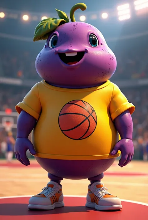 Basketball club mascot, basketball ball with grape body and yellow t-shirt