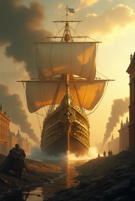 A golden ship in the middle of a Russian war
