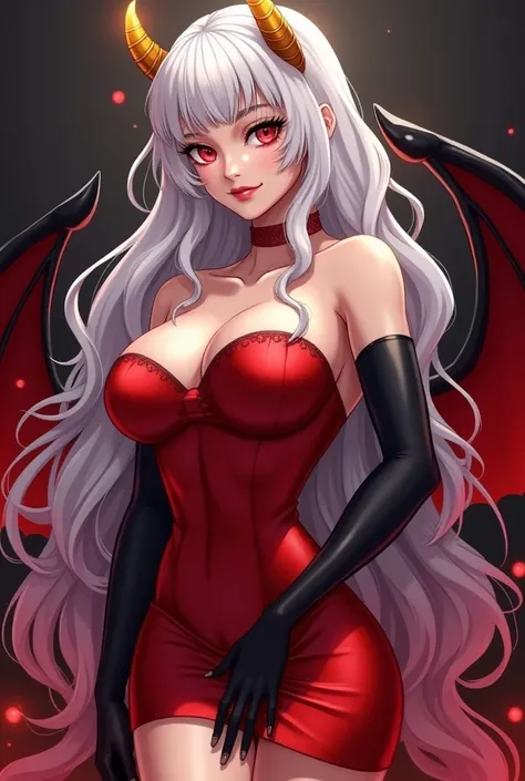 make it in anime style *-A new monster comes*

***She was Zain's mother with a Sharp features, long white hair, thick and long white eyelashes, He has big devil horns and some gold on him and she has huge breasts and a very huge ass She has large thighs an...