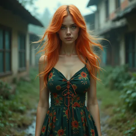 a random woman in a random place in a random dress with a random expression on her face and random hair colour