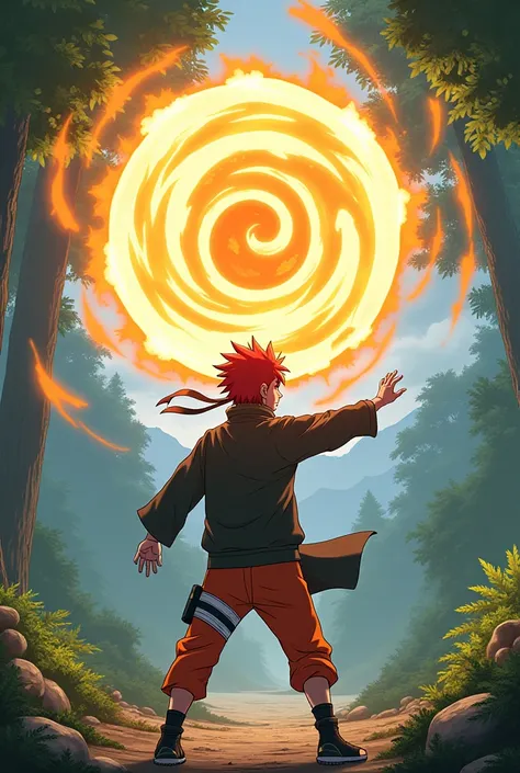 Naruto Uzumaki with red hair use rassengen to attach jiraiya sensei 