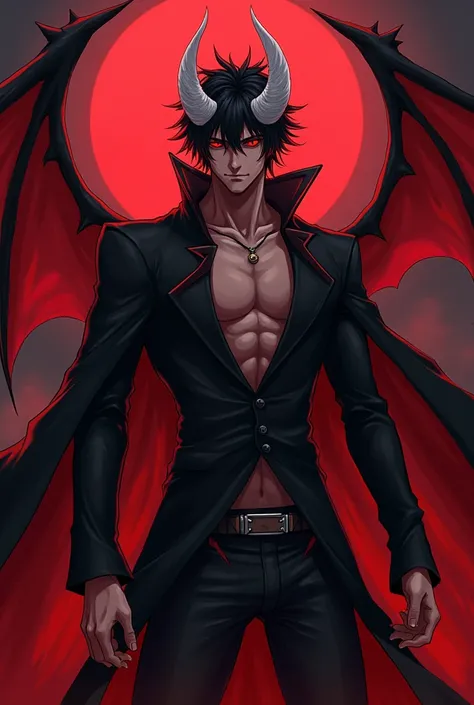 anime character demon , ichigo kurosaki, badass anime 8 k, fit male demon with white horns, venomized, chaos nightmar, a man with a demon like body and red eyes, fit male demon with white horns, demon lord, full body savage devilman, the former demon king,...