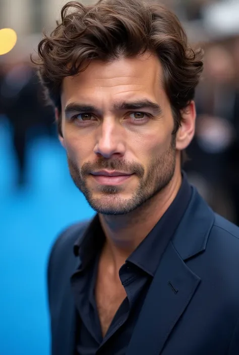 a close up of a person standing on a blue carpet, riccardo scamarcio, official photos, henry cavill!!!, herry cavill, tyler, shia labeouf, he has short curly brown hair, zachary quinto, zac efron, handsome, ryan gosling, henry cavill, charlie cox, diego fe...