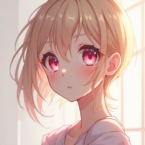 Watermarkless Anime Girl With Light Pink Eyes And Long Light Blonde Cropped Hair