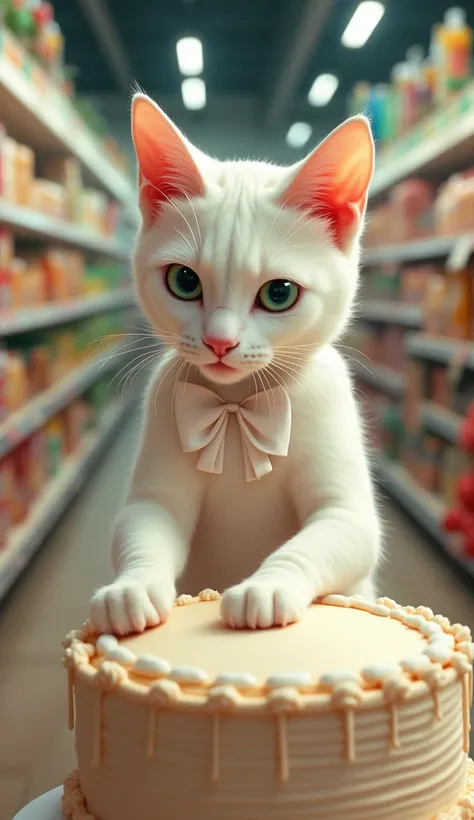 A bride's white cat takes a cake at the supermarket