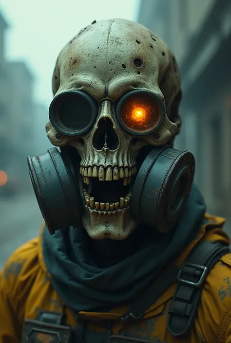 A radioactive biohazards skull with a gas mask