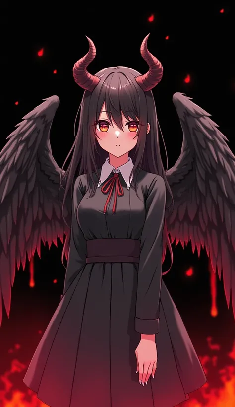 anime - style image of a woman with wings and a devil's head, an anime drawing by Jin Homura, trending on pixiv, Serial Art, black wings instead of arms, anime best girl, anime visual of a cute girl, anime moe artstyle, angel with black wings, demon anime ...