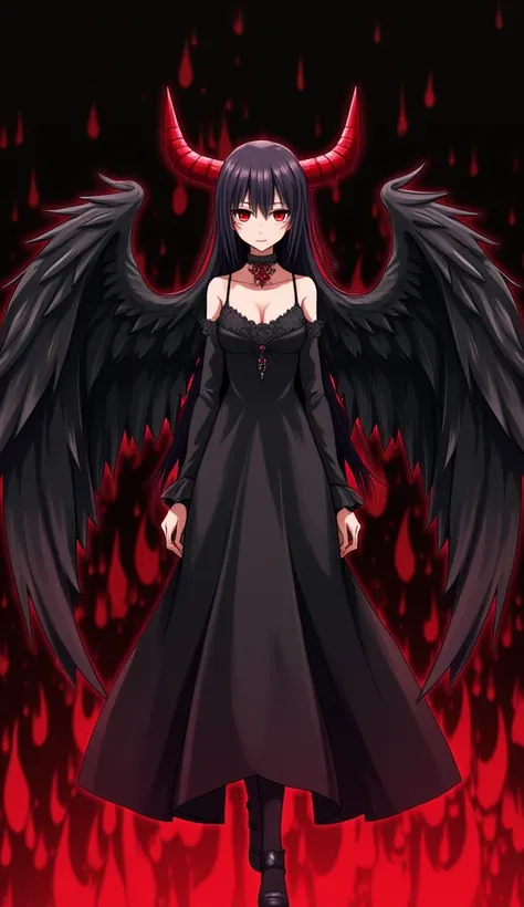 anime - style image of a woman with wings and a devil's head, an anime drawing by Jin Homura, trending on pixiv, Serial Art, black wings instead of arms, anime best girl, anime visual of a cute girl, anime moe artstyle, angel with black wings, demon anime ...