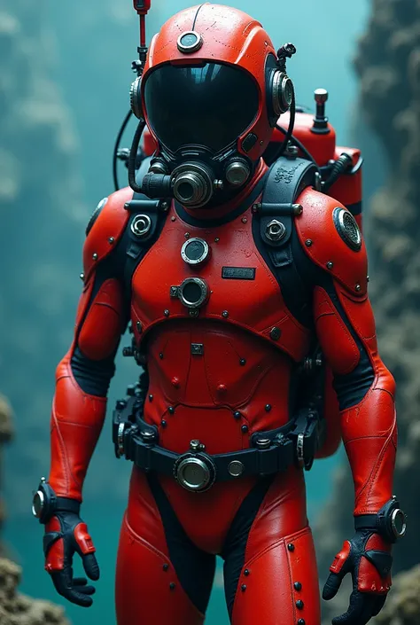 A red and full body diving suit 