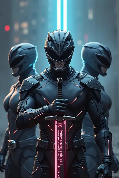 Power rangers wearing a dark  gray with neon light holding a sword on which written you can do this wallpaper,  armor,  