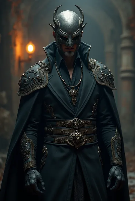 Demon hunter in elegant clothes and metal mask