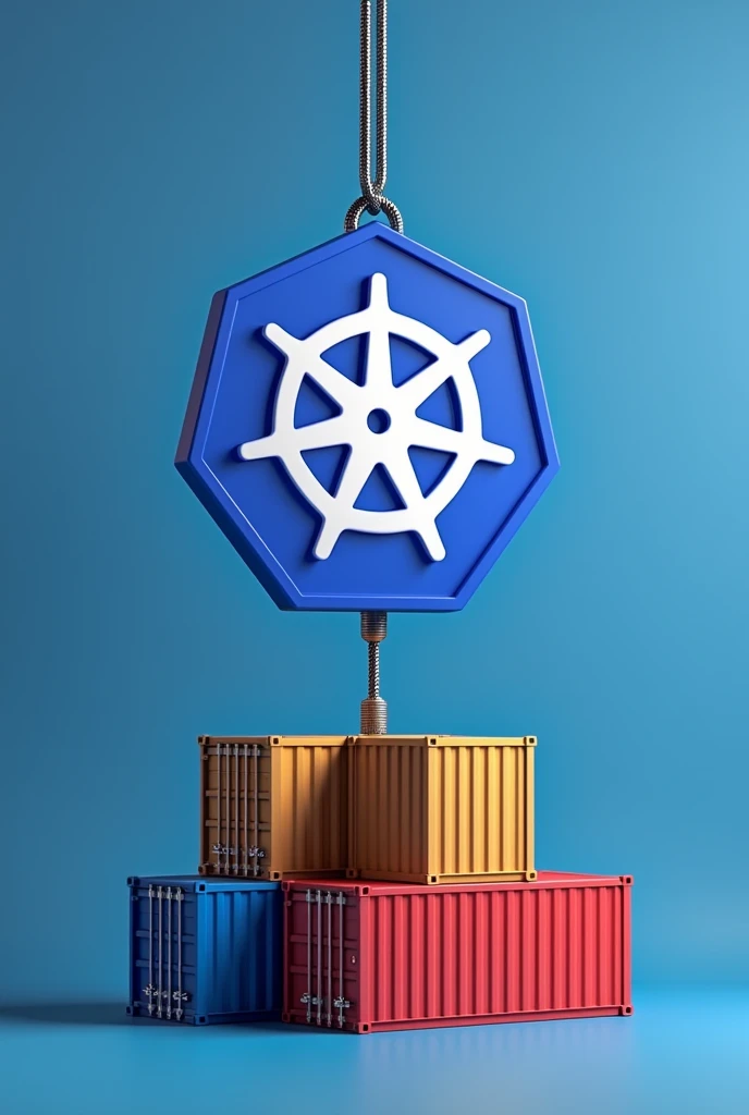 A COVER FOR MY EBOOK, with the Kubernetes logo holding some containers by a steel cable, And next to it the text:  How the World of Containers and Kubernetes Works: Uncomplicating Technology for Everyone 