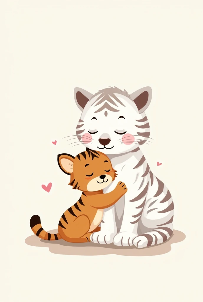 Logo for a baby store of a brown lynx and a slightly larger white tiger hugging each other. 