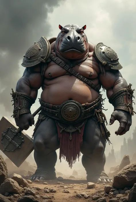 Strong humanoid hippopotamus warrior