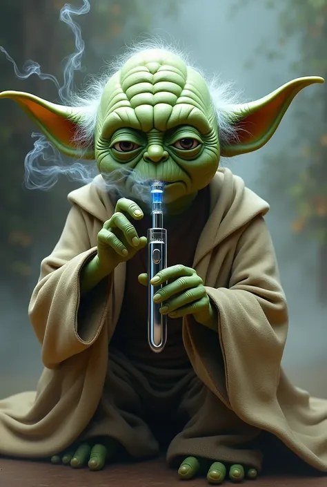 yoda from star wars smoking a weed pen