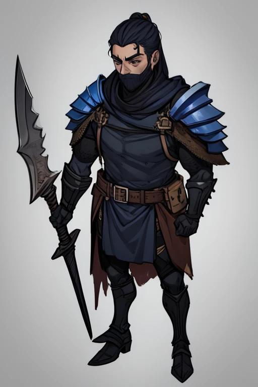 a man in armor holding a large axe and a halberd, concept art inspired by Chen Jiru , tendência no polycount, give-al-set, estilo darksiders, infinity blade armor, ares with heavy armor and sword,  heavy fantasy armor rendering,  berserk skullknight black ...