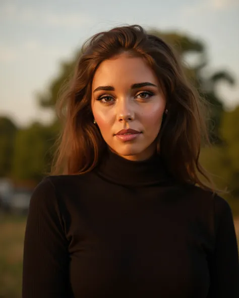 (fotorrealismo:1.2),  there is a woman with long hair and a turtle neck shirt, soft portrait shot 8 k, photo of young woman, backlit portrait, infp young woman, medium portrait soft light, portrait shot 8 k, high quality portrait, portrait soft light, colo...