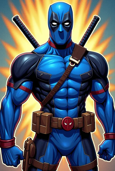 ((blue deadpool suit)), cartoon comic style