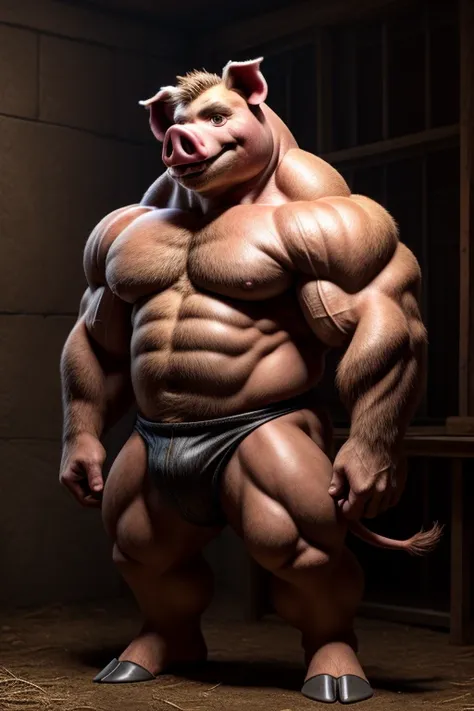 pig with human body and strong, humanoid pig skin