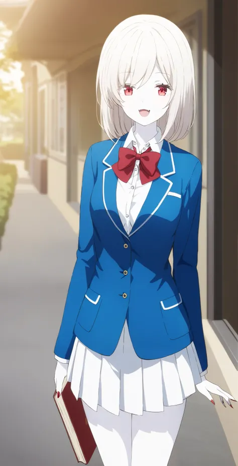 score_9, score_8_ up, score_7_ up, source_Anime, high definition ,
Anna, 1 girl in the best, Alone, school uniform , red eyes, jacket , shirt, bow, white shirt, blue jacket , collared shirt, blazer, red bow, medium hair , bowtie, bangs, P...