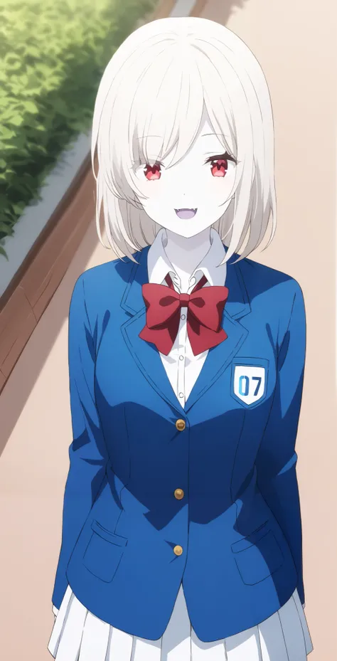  score_9,  score_8_ up,  score_7_ up,  source_Anime,  high definition , 
Anna,  1 girl in the best, Alone,  school uniform ,  red eyes,  jacket ,  shirt, bow,  white  shirt, blue  jacket , collared  shirt,  blazer, red bow,   medium hair , bowtie, bangs, P...