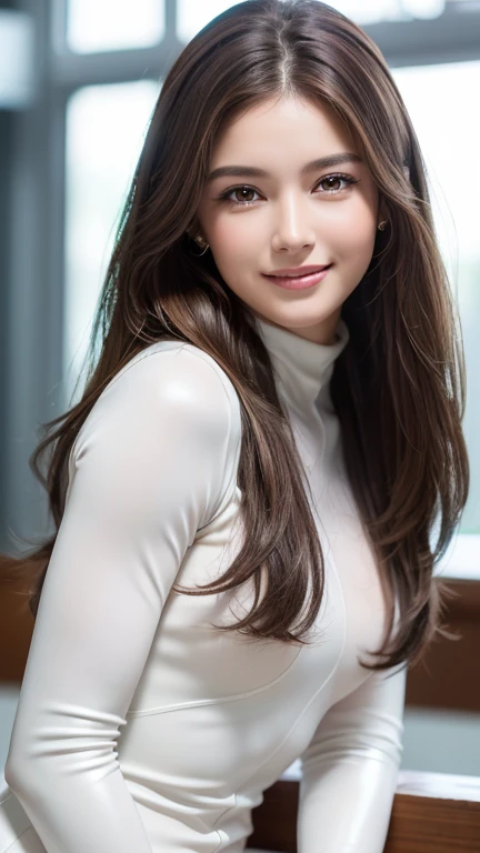 ((Realistic lighting, Highest quality, 8k, masterpiece:1.3)), Sharp focus:1.2, One girl, Beautiful woman with perfect figure:1.2,  ((Dark brown hair)), (Leisure Set:1.2）,（outside，morning：1.2），City streets，Ultra-fine face，Beautiful Eyes，double eyelid，Latex ...