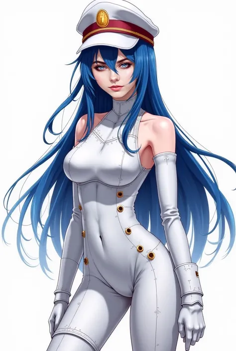 Esdeaht Akame Ga Kill sexy combat dress white white hat and long blue hair 