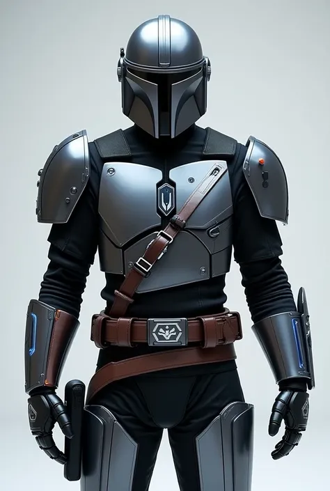 

### Description of the Futuristic and Fully Enclosed Mandalorian Armor  (without gloves,  Just Metal Gloves )

**pectoral**:  The chest remains a unique and robust piece ,  made of a light and resistant metal ,  with graphite finish and metallic blue det...