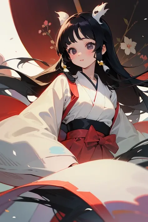  best quality,   super high resolution, illustration style, (( cute middle school girl)),( small tits),Long straight black hair, dark eyes,Princess Kaguya,