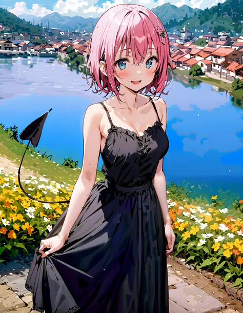 紫色の目,smile,blush, mouths,