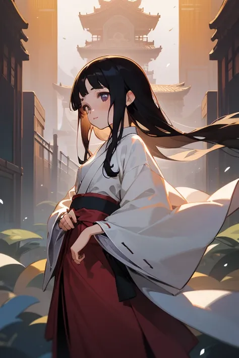  best quality,   super high resolution, illustration style, (( cute middle school girl)),( small tits),Long straight black hair, dark eyes,Princess Kaguya,Twelve-layered robe