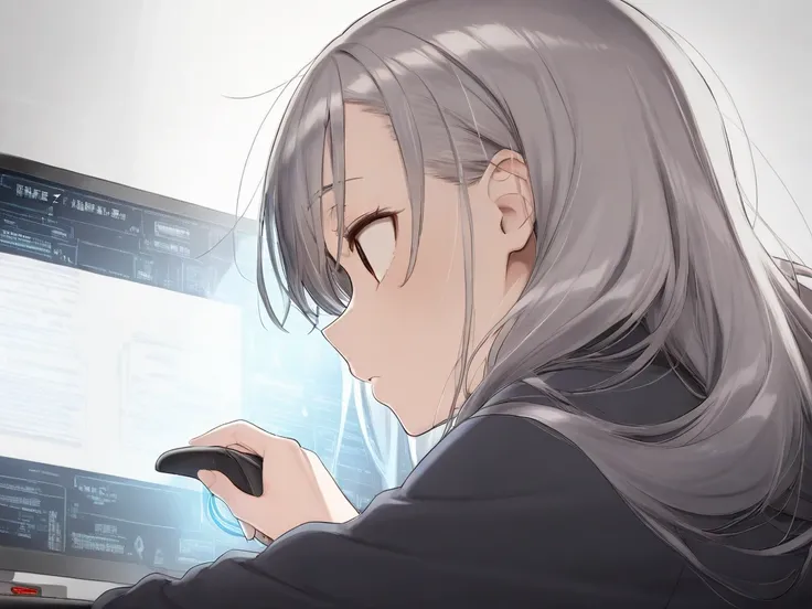  1 girl in the best,Alone,Gray Hair, long hair, systems engineer,Japan,IT company,Japanのオフィス,whole body, programming,coding, best quality,up to date, high resolution,  is ridiculous,
