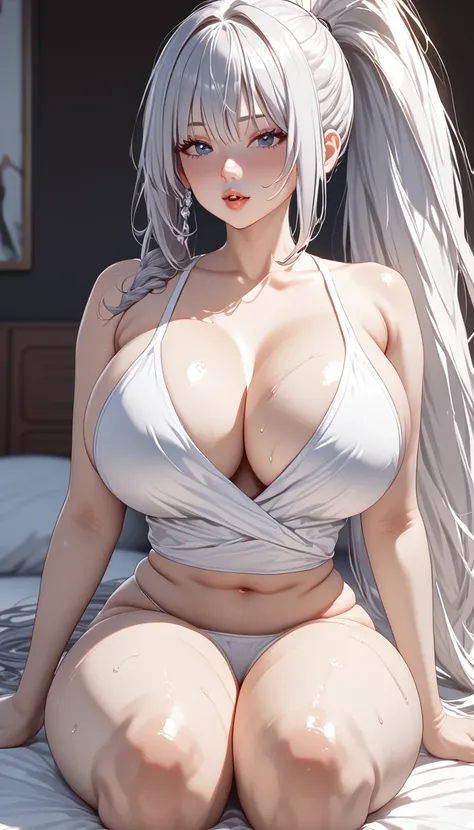   super detailed ,  super detailed,  is the best quality,  high res, 4K ,  masterpiece, 1 female, ,  (( Huge )) , OK, Silver Hair, Ji Qie, Ponytail,  Very long hair