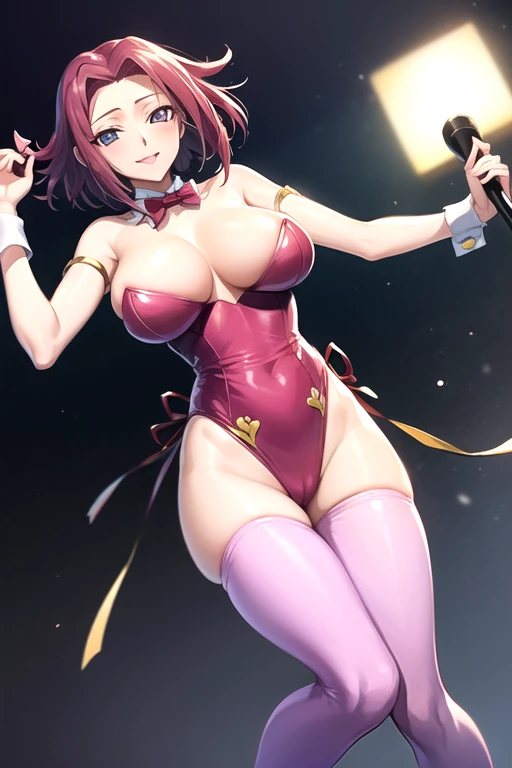 Karen from Code Geass, standing, Big Breasts, nsfw,short hair, red hair, sticks out his tongue , pink Playboy bunny,, smile, best quality,Pink tights up to the crotch、 Red High Heels 、