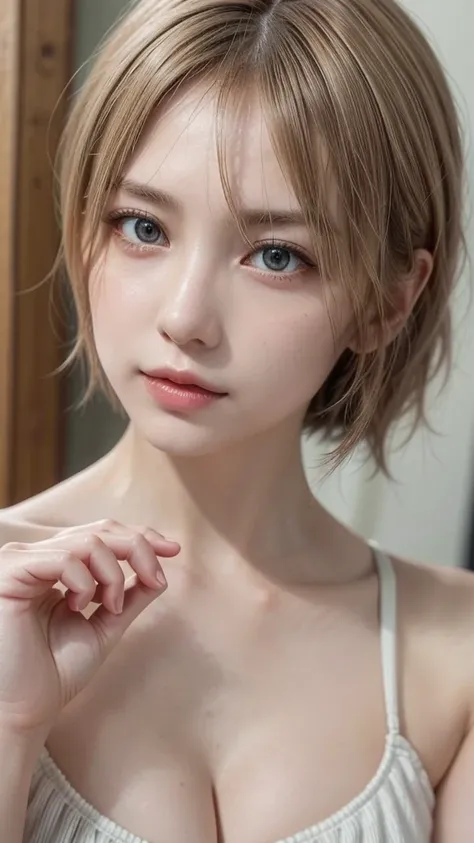  a beautiful woman blinks naturally and 、 staring at the camera with gentle eyes 、 lightly stroking the hair with your left hand 、 Wind Flutters 。 the protagonist is dynamically expressed 、 the movement is natural and smooth 、 ambient light 、 logically con...