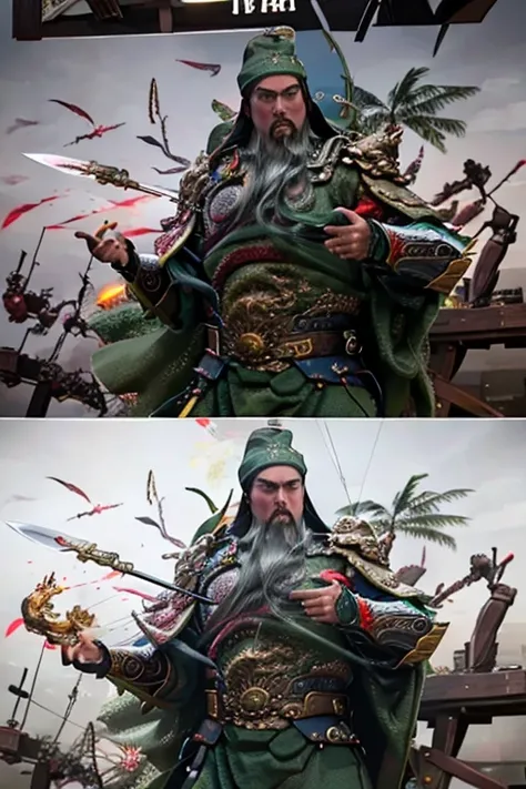 masterpiece, masterpiece_portrait, clearly, clearly_image, High target_solve, High targetres, High target_quality_Japanese cartoons, High target_quality, overtake_detail, Finely_detailed,4K, Guan Yu green armor long beard long handle blade