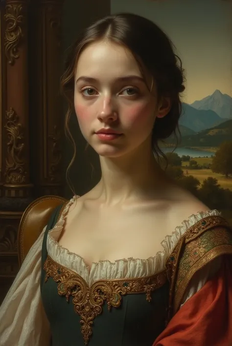 Make a girl with a blurry face blurry, with a Renaissance painting style