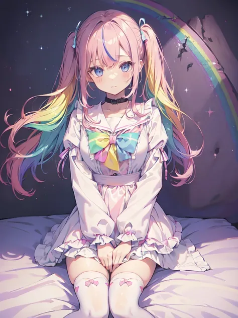 (8k,  best quality,  Masterpiece: 1.2),  super high resolution, beautiful woman, super detailed face ,  detailed eyes ,Nose Flash ,( pink hair with a scar, Light blue multicolored hair pose with ),Bang, Twin Tails, expressionless , mouth,break, sailor coll...