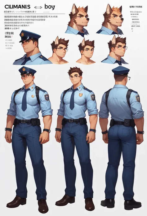 highres, top quality, best quality, paid reward available, High-quality illustrations, unparalleled masterpiece, perfect artwork, absurdres, perfect anatomy, standing kemono boy, three view drawing, front and side and back, character sheet, character desig...