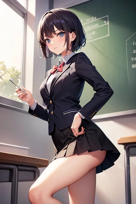  high resolution, high school girl,school uniform, tea hair, short hair,Nail Art,woman, short, slender, classroom