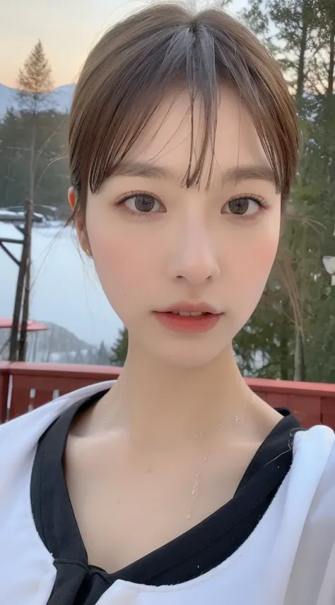 (( best quality, 8k, masterpiece: 1.3)), concentrated: 1.2,  perfect body beauty : 1.4,  slim abs: 1.2, (( Layered Haircut,  big breasted: 1.2)), ( wet close : 1.1) , (Ski resort:1.3),  wet body: 1.1,  high definition face and skin texture,  detailed eyes ...