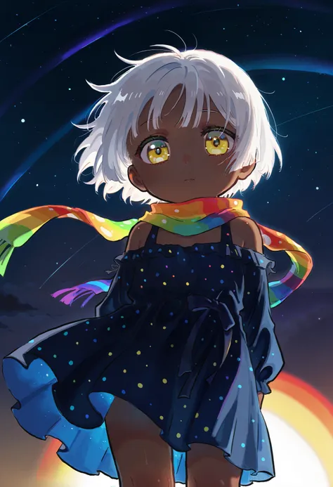 Focus on the background, Solo, score 9, score 8, score 7, Best quality::2.5, artwork::2.5, Masterpiece::2.5, Beautiful features, good anatomy, realistic look, beautiful details, Close up, detailed eyes, xinzoruo, rodecchi, Night sky, stars, loli, cute, Lit...