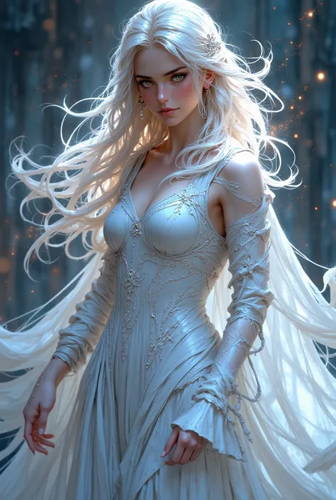 Goddess of reality in human form young female with white hair