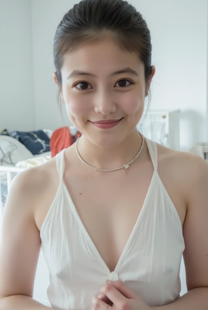 『 1   Japanese   girl :1.3』『  real pictures:1.3』   best quality  :1.2、((  Big Breasts ))、 and see a little bit of cleav年齢 、((   young woman))、((   have red cheeks   ))『   teeth、smiling with teeth   :1.9』、(((    anatomically accurate  、   perfect anatomy、  ...