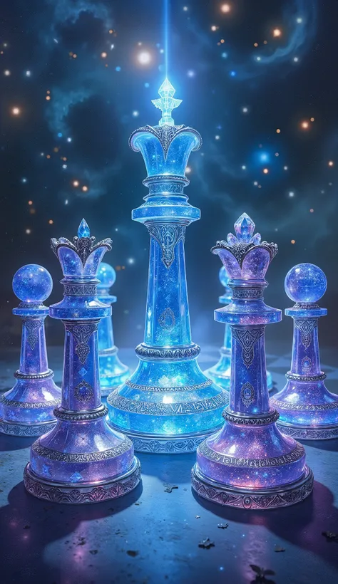 a mystical illustration depicting the sacred chess of Ankhar, made of sapphire and diamond