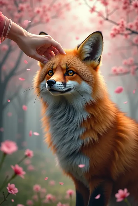 Touch the head of the giant fox. The fox closed his eyes. The familiar closeness of falling cherry blossoms