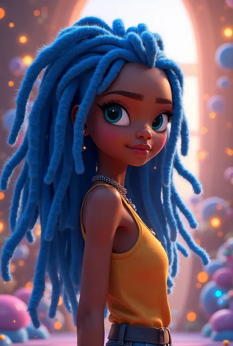 Black girl blue dreadlocs animated 