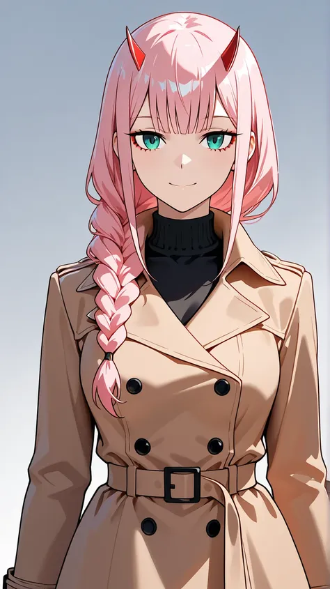 Zero two with a trench coat, HD model,  with braided hair 